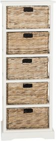 SAFAVIEH Home Collection Vedette Distressed White 5-Drawer Wicker Basket Storage Tower (Fully Assembled)