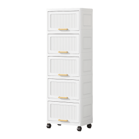 5-Layers Flip Open Storage Box With Wheels, Movable Storage Cabinet, Kitchen Shelf, Movable Storage Island, Home Organization, Wardrobe Storage Box