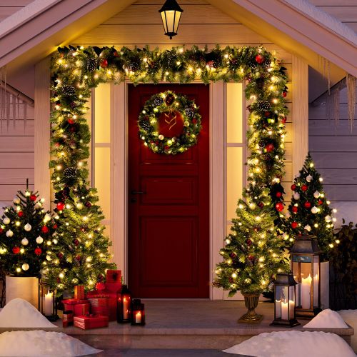 Pre-lit Artificial Christmas 4-Piece Set,Garland, Wreath and Set of 2 Entrance Trees Pre-lit Artificial Christmas 4-Piece Set,Garland Pre-lit Artificial Christmas 4-Piece Set,Garland, Wreath and Set of 2 Entrance Trees Pre-lit Artificial Christmas 4-Piece Set,Garland