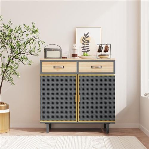 31.5"Wide 2 Drawer Sideboard, Modern Furniture Decor, Made with Iron+ Carbonized Bamboo, Easy Assembly 31.5"Wide 2 Drawer Sideboard, Modern Furniture Decor, Made with Iron+ Carbonized Bamboo, Easy Assembly
