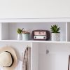 Hall Tree Entryway Bench with Coat Rack, with Shoe Cubbies for bedroom, White, 59.8'' w x 15.8'' d x 76.8''h.