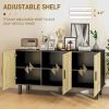 HOMCOM Sideboard Buffet Cabinet, Kitchen Cabinet, Coffee Bar Cabinet with 3 Rattan Doors and Adjustable Shelves, Black and Natural