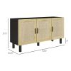 HOMCOM Sideboard Buffet Cabinet, Kitchen Cabinet, Coffee Bar Cabinet with 3 Rattan Doors and Adjustable Shelves, Black and Natural