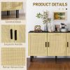 HOMCOM Sideboard Buffet Cabinet, Kitchen Cabinet, Coffee Bar Cabinet with 3 Rattan Doors and Adjustable Shelves, Black and Natural
