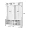 Hall Tree Entryway Bench with Coat Rack, with Shoe Cubbies for bedroom, White, 59.8'' w x 15.8'' d x 76.8''h.