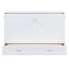Queen Size Murphy Bed Wall Bed with drawer and a set of Sockets & USB Ports, Pulley Structure Design, White