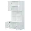 Tall and Wide Bathroom Floor Storage Cabinet, Bathroom Storage Unit, Freestanding Cabinet with 4 Doors, Adjustable Shelves, Open multi-layer Shelves