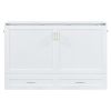 Queen Size Murphy Bed Wall Bed with drawer and a set of Sockets & USB Ports, Pulley Structure Design, White