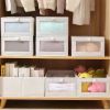 4Pcs Foldable Linen Clothing Storage Bin with Visible Clear Window Convenient Handle Multipurpose Collapsible Storage Basket Closet Fabric Container F