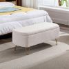 Ivory White Storage Ottoman Bench for End of Bed Gold Legs