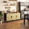 HOMCOM Sideboard Buffet Cabinet, Kitchen Cabinet, Coffee Bar Cabinet with 3 Rattan Doors and Adjustable Shelves, Black and Natural