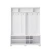 Hall Tree Entryway Bench with Coat Rack, with Shoe Cubbies for bedroom, White, 59.8'' w x 15.8'' d x 76.8''h.
