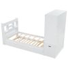 Twin Size Platform Bed with Storage Headboard and Footboard, Pull Out Shelves and Twin Size Trundle, White