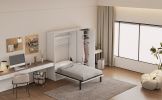 Twin Size Murphy Bed with Lockers and Wardrobes, White(Expected Arrival Time:9.27)
