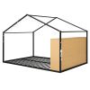Full Size Metal Bed House Bed Frame with Shelves and Lights, Black