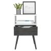 Otom Nightstand , Superior Top, One Open Shelf, One Drawer, Four Legs -Smokey Oak / White