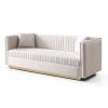 Contemporary Vertical Channel Tufted Velvet Sofa Modern Upholstered Couch for Living Room Apartment with 2 pillows,Beige