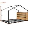 Full Size Metal Bed House Bed Frame with Shelves and Lights, Black