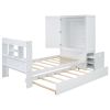 Twin Size Platform Bed with Storage Headboard and Footboard, Pull Out Shelves and Twin Size Trundle, White