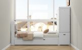 Twin Size Platform Bed with Storage Headboard and Footboard, Pull Out Shelves and Twin Size Trundle, White