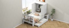 Twin Size Platform Bed with Storage Headboard and Footboard, Pull Out Shelves and Twin Size Trundle, White
