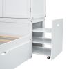 Twin Size Platform Bed with Storage Headboard and Footboard, Pull Out Shelves and Twin Size Trundle, White