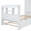 Twin Size Platform Bed with Storage Headboard and Footboard, Pull Out Shelves and Twin Size Trundle, White
