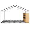 Full Size Metal Bed House Bed Frame with Shelves and Lights, Black