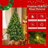 6FT Grass Green Christmas Tree, Large Branches Pine Tree, Pre-Lit Set with Tree & Garland & Wreath, Artificial Christmas with Pine Cones