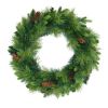 6FT Grass Green Christmas Tree, Large Branches Pine Tree, Pre-Lit Set with Tree & Garland & Wreath, Artificial Christmas with Pine Cones