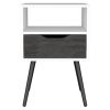 Otom Nightstand , Superior Top, One Open Shelf, One Drawer, Four Legs -Smokey Oak / White