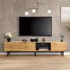 Modern TV Stand with 4 Cabinets& Open Shelves, Color-matching Media Console Table for TVs up to 80'' with LED Light
