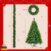 6FT Grass Green Christmas Tree, Large Branches Pine Tree, Pre-Lit Set with Tree & Garland & Wreath, Artificial Christmas with Pine Cones