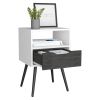 Otom Nightstand , Superior Top, One Open Shelf, One Drawer, Four Legs -Smokey Oak / White