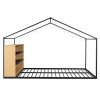 Full Size Metal Bed House Bed Frame with Shelves and Lights, Black