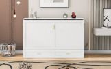 Queen Size Murphy Bed Wall Bed with drawer and a set of Sockets & USB Ports, Pulley Structure Design, White