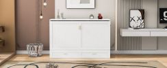 Queen Size Murphy Bed Wall Bed with drawer and a set of Sockets & USB Ports, Pulley Structure Design, White