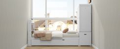 Twin Size Platform Bed with Storage Headboard and Footboard, Pull Out Shelves and Twin Size Trundle, White