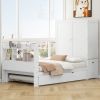 Twin Size Platform Bed with Storage Headboard and Footboard, Pull Out Shelves and Twin Size Trundle, White