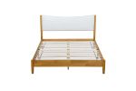 Queen Size Rubber Wooden , Solid Wooden Bed with Teddy Velvet Cushion Upholstered Headboard, Enhanced by Support Feet