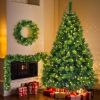 6FT Grass Green Christmas Tree, Large Branches Pine Tree, Pre-Lit Set with Tree & Garland & Wreath, Artificial Christmas with Pine Cones