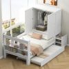 Twin Size Platform Bed with Storage Headboard and Footboard, Pull Out Shelves and Twin Size Trundle, White