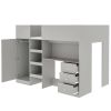 Wood Full Size Loft Bed with Built-in Wardrobe, Desk, Storage Shelves and Drawers, Grey
