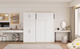 Twin Size Murphy Bed with Lockers and Wardrobes, White(Expected Arrival Time:9.27)