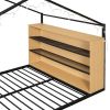 Full Size Metal Bed House Bed Frame with Shelves and Lights, Black