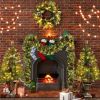 Pre-lit Xmas Tree Artificial Christmas 4-Piece Set,Garland, Wreath and Set of 2 3FT Entrance Trees X-mas with LED Lights, Christmas Tree