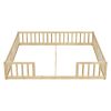 Double Twin Floor Bed with Fence, Guardrails, without door, Natural