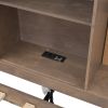 Twin Size Lounge Daybed with Storage Shelves, Cork Board, USB Ports and 3 Drawers, Antique Wood Color
