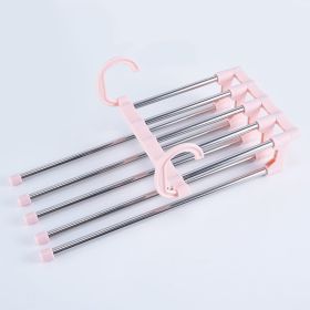 1PC Stainless Steel Multi-functional Pants Hanger; 5 In 1 Foldable Storage Rack Pants Hanger (Color: Pink)