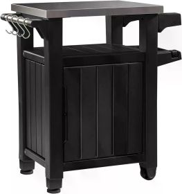 Unity XL Outdoor Kitchen Rolling Bar Cart with Storage Cabinet, Brown (Color: Gray)